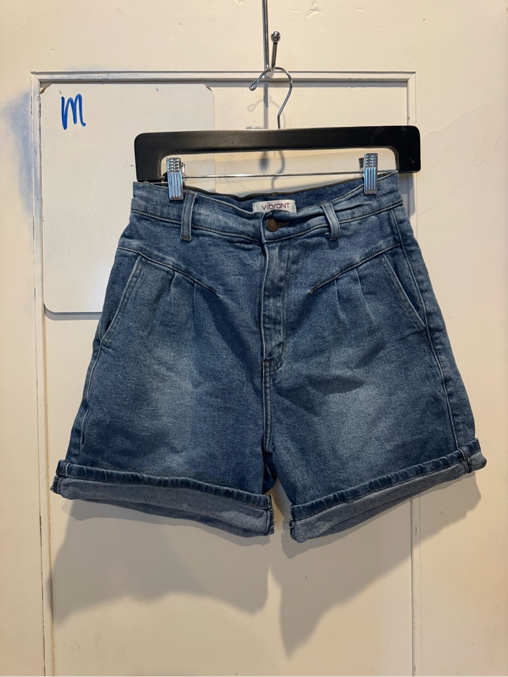 Vibrant Retro  High-Rise Rolled Hem Denim Shorts